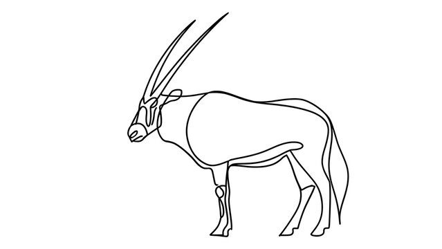 Oryx antelope line drawing white background.