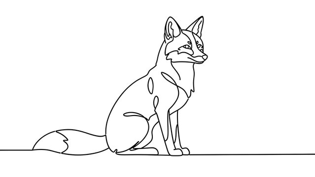 Minimalist fox line art illustration white background.