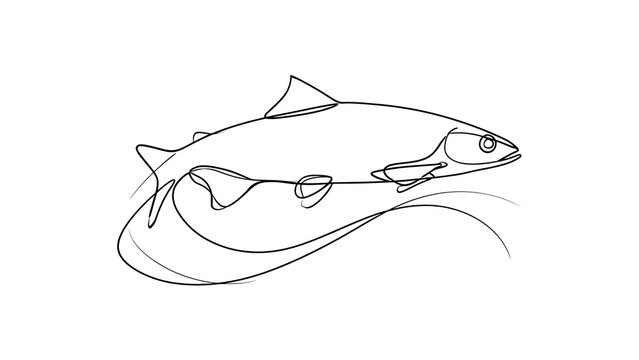 Simple line art fish drawing white background.