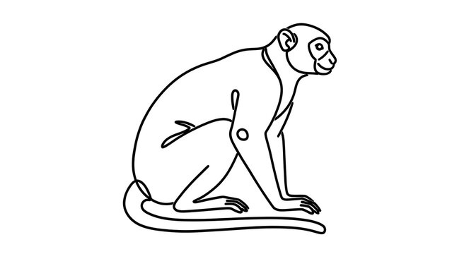 Sitting monkey illustration on white background.