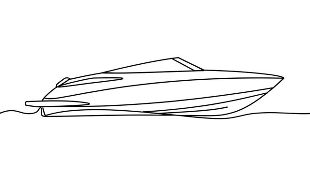 Speedboat line drawing on white background.