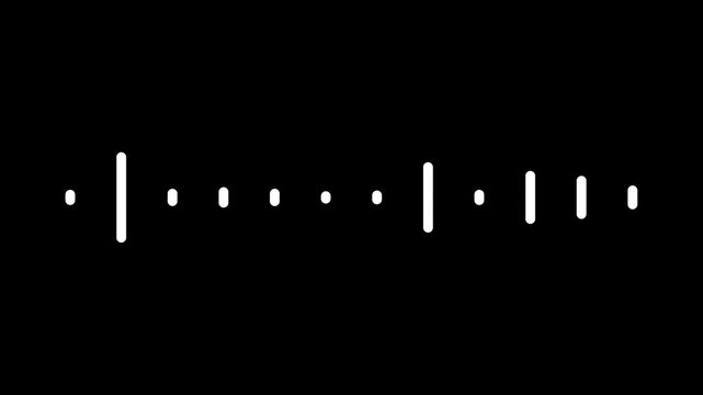 Dynamic audio waveform animation, white music spectrum equalizer, futuristic sound frequency line, podcast audio visualization, digital signal effect, seamless loop, black background. 4k footage