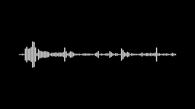 Abstract audio sound visualiser wave spectrum animation on black background, white audio visualizer waveform animation, podcast audio frequency signal meter, sound wave spectrum concept, 4k video