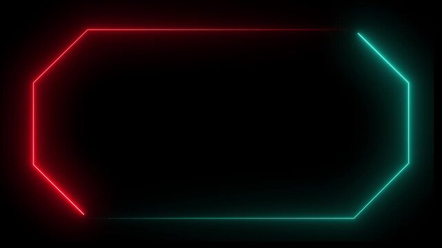 Teal and Red Neon Octagon Frame Glowing on Black Background Abstract Geometric Shape image photo