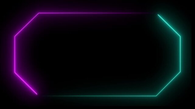 Teal And Purple Neon Octagon Frame Glowing On Black Background abstract border