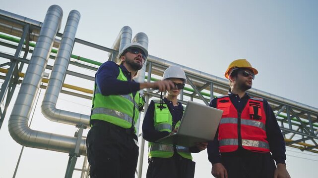 Professional engineering working at Industrial Gas Storage Facility, Project at refinery plant, Industrial inspection, modern construction technology, Oil and Gas Petrochemical industry.