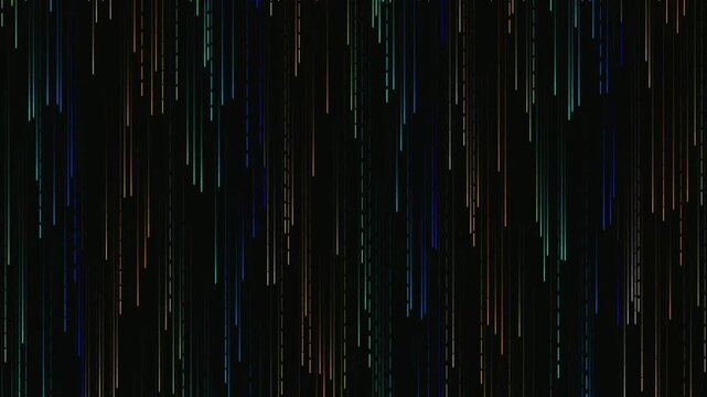 Abstract digital data stream with falling vertical glitch lines in dark blue and green tones representing cybersecurity motion