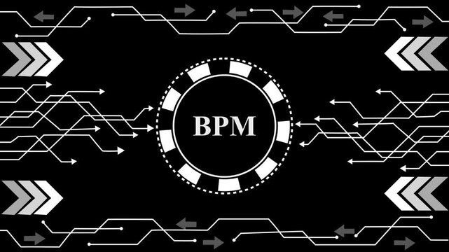 Futuristic B P M business process management digital network with glowing blue arrows and data,4k animation video...