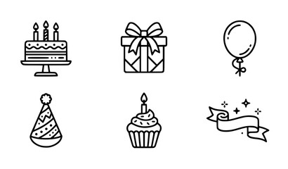 Fototapeta premium Minimal Birthday Cake Party Icons Celebration Vector Collection