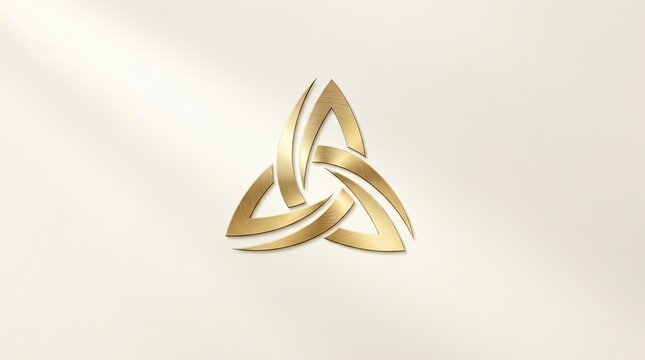 3D gold trinity knot triquetra symbol on white.