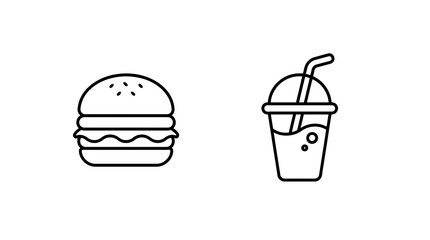 Fototapeta premium Burger and drink icons. Fast food meal symbols isolated on transparent background
