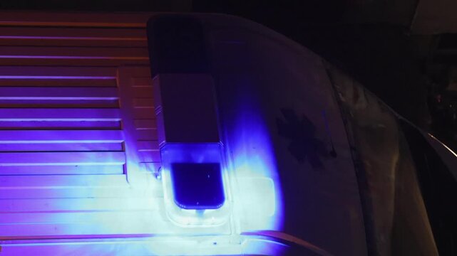 Flashing Blue Lights Emergency Vehicle EMS Van Night Top View