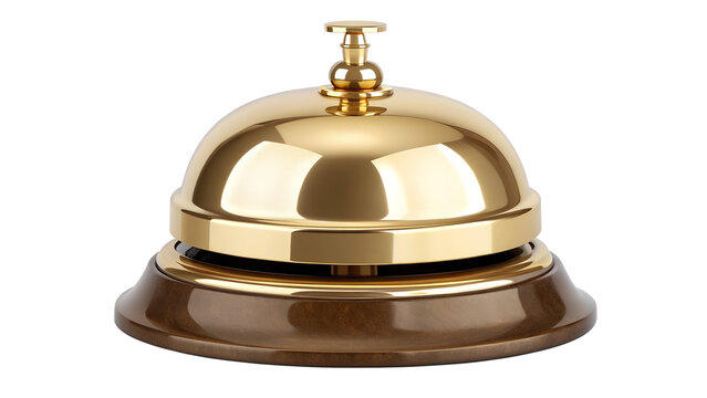 Polished Golden Hotel Service Desk Bell Isolated on Solid White Background