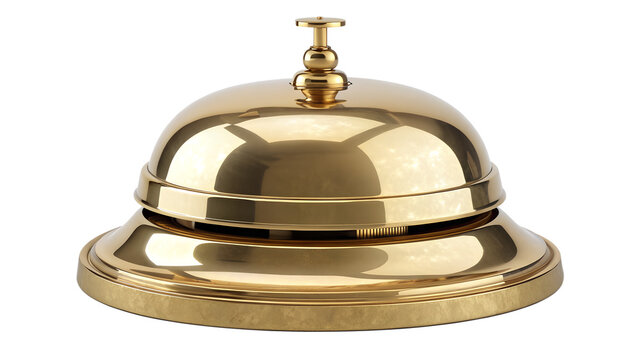 Polished Golden Hotel Service Desk Bell Isolated on Solid White Background