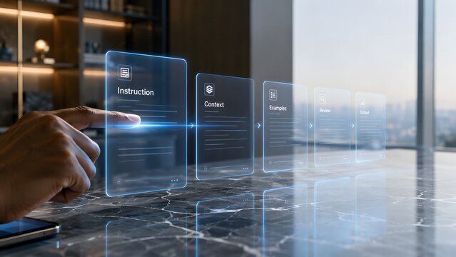 A professional developer using advanced digital interfaces for effective prompt engineering to optimize artificial intelligence model output performance