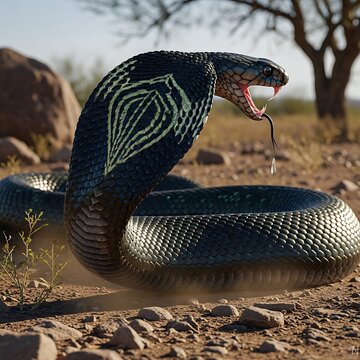 Majestic king cobra snake striking a defensive pose in nature