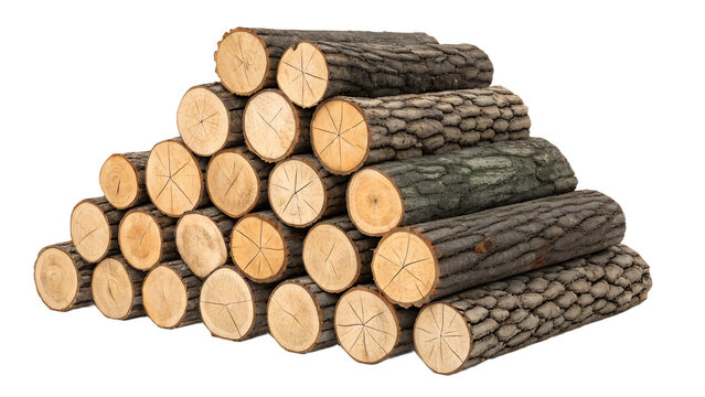 Stacked Wooden Firewood Logs Pile Isolated on Solid White Background