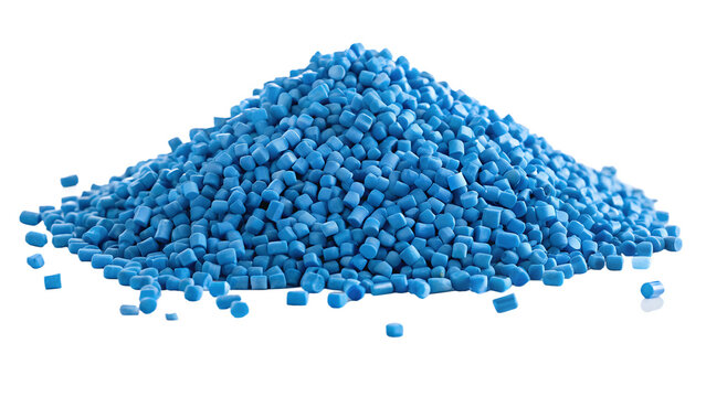 Blue Plastic Granules Pile Polymeric Pellets Isolated on Solid White Background