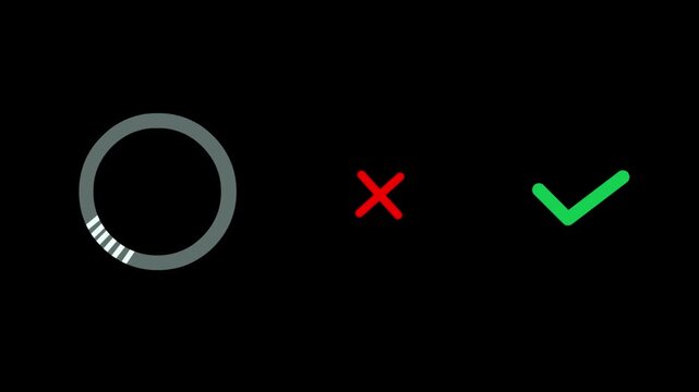 Cartoon style animation of a loading indicator and accept and decline buttons on a black background, money, drawing, 2D, art.