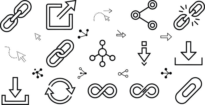 Hyperlink chain share download arrow refresh loop infinity icon line art vector illustration