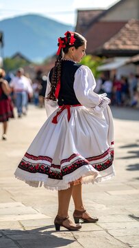 Folk dancer in costume.