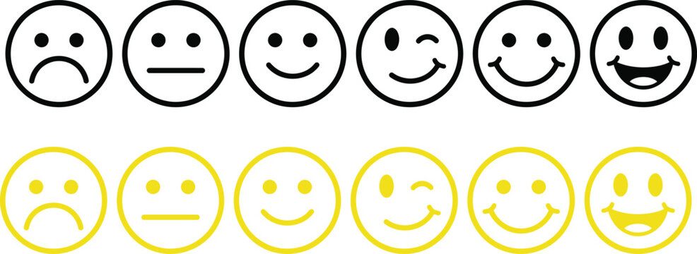 Set of customer feedback and emotion rating vector icons, satisfaction scale and smiley face design elements