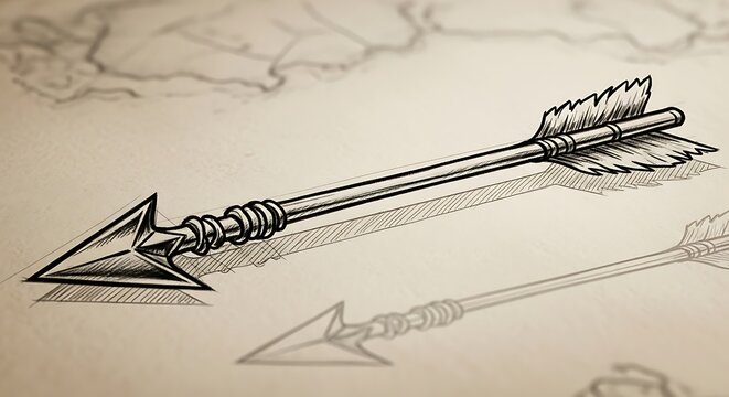 Detailed hand drawn sketch of a primitive hunting arrow