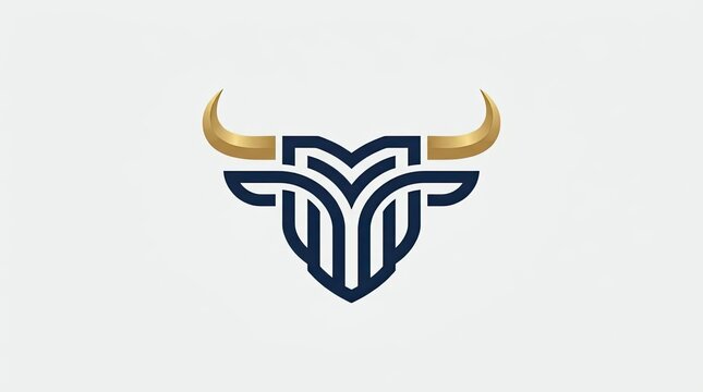 Blue and gold geometric bull head crest.