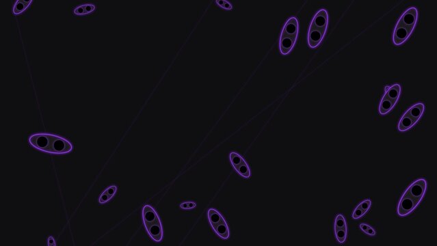 Abstract macro composition of futuristic carbon fiber miniature binoculars in neon violet dreamscape
