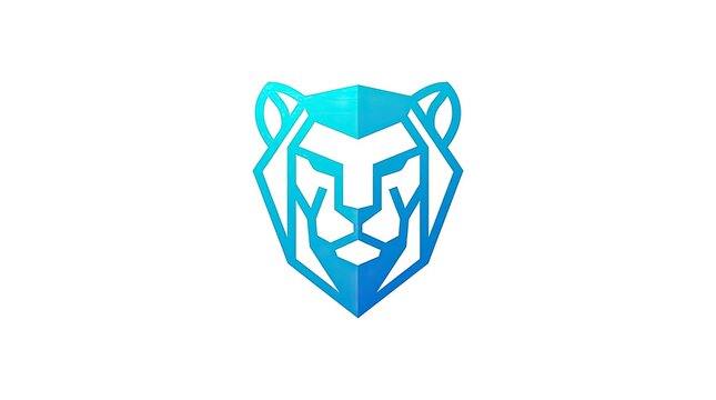 Blue low poly geometric lion head logo design.