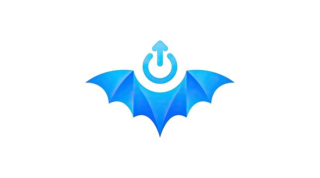 Blue winged power button icon with upward arrow.