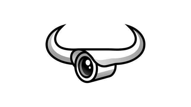 Bull horns with security camera lens surveillance logo.