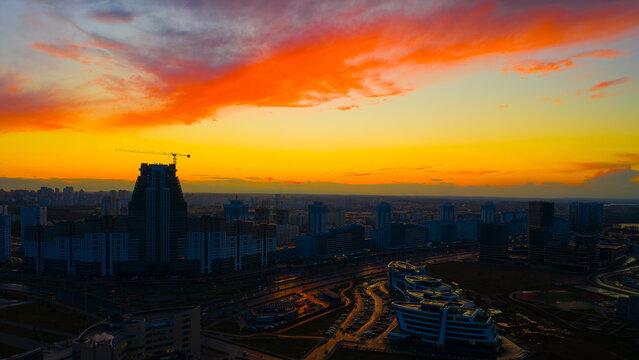 Sunset sky over Minsk city in Belarus