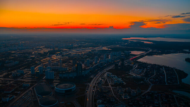 Sunset sky over Minsk city in Belarus
