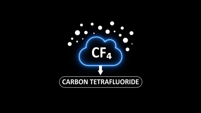 Carbon tetrafluoride cf4 chemical formula animation with molecular structure and glowing neon cloud