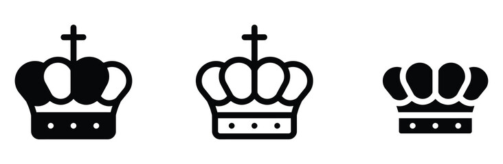 WebRoyal crown vector icon set, king queen emperor tiara symbol for monarchy authority kingdom success leadership award championship luxury premium casino game label, flat linear outline style © Prime Stocks