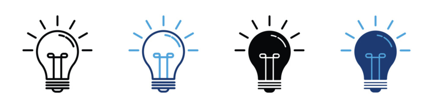 Light Bulb Icon Set - Idea, Innovation, Energy and Creativity Outline and Filled Vector Collection