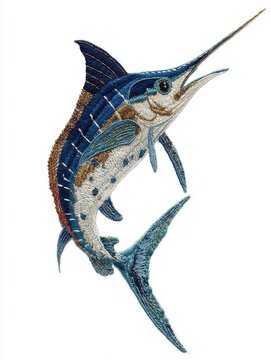 Stippled Art Illustration Of A Blue Marlin Fish Isolated On A Plain White Background