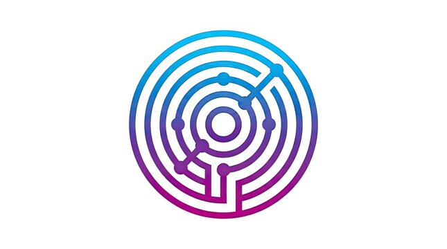 Circular purple and blue gradient tech circuit maze.