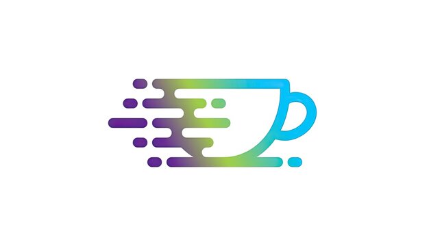 Colorful fast coffee cup icon with motion lines.