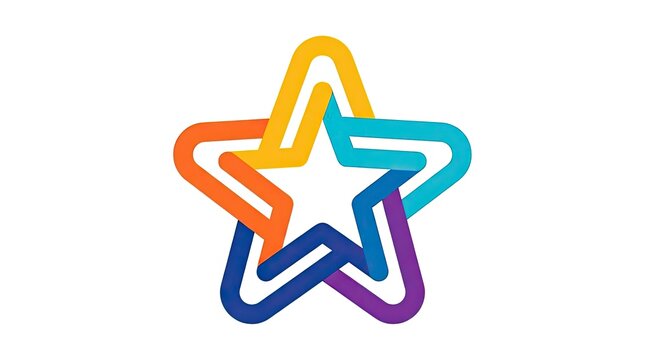 Colorful interlocking line star logo on white.