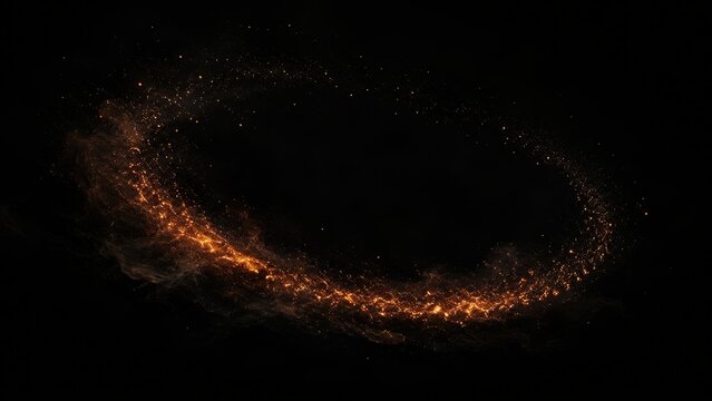Fiery ring of light with glowing sparks embers and smoke portal effect on dark background