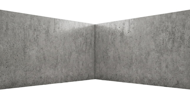 Concrete walls meet at a ninety degree angle to form a minimalist interior corner with grey texture.