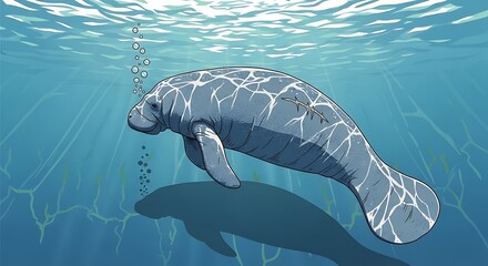 Naklejka premium Illustration of a manatee swimming in clear blue water