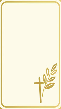 Frame with a cross and ornate religious frames and ethnic decorative leaves. Perfect for Easter cards, Christmas cards, and baptism cards.