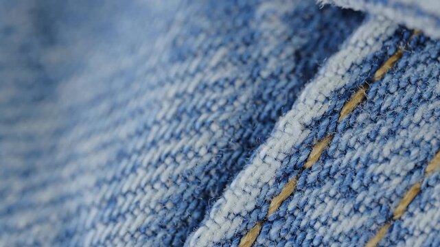 Close-up view of denim fabric with visible stitching patterns and texture