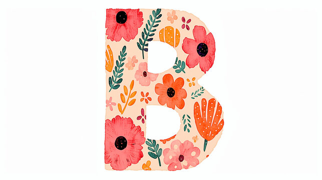 The watercolor flower alphabet letter with delicate flowers and leaves is perfect for children's cards, books, spring greeting cards, or elegant botanical logos.
