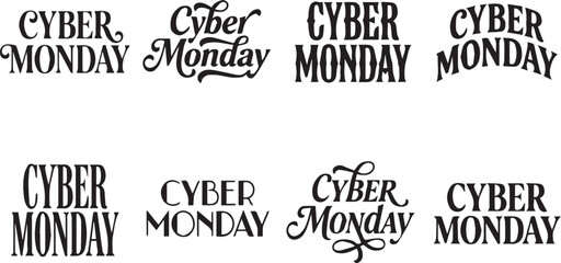 Fototapeta premium Elegant Cyber Monday Typography Lettering Sales Text Vector Set