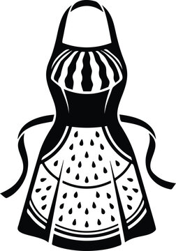 Retro apron silhouette with ruffles and fruit pattern vector illustration.