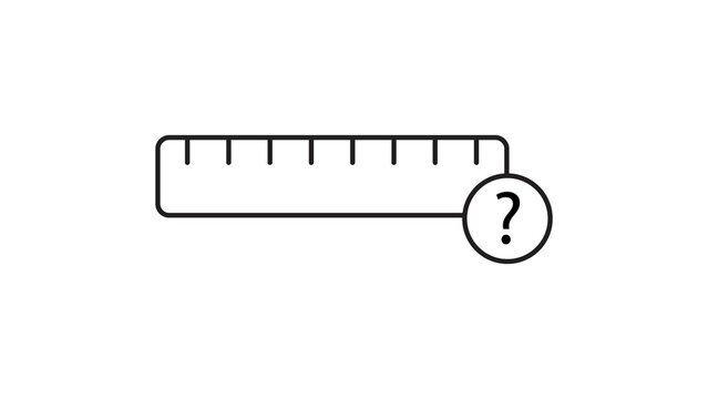 Measurement tool icon featuring ruler outline and question mark symbol for size uncertainty.